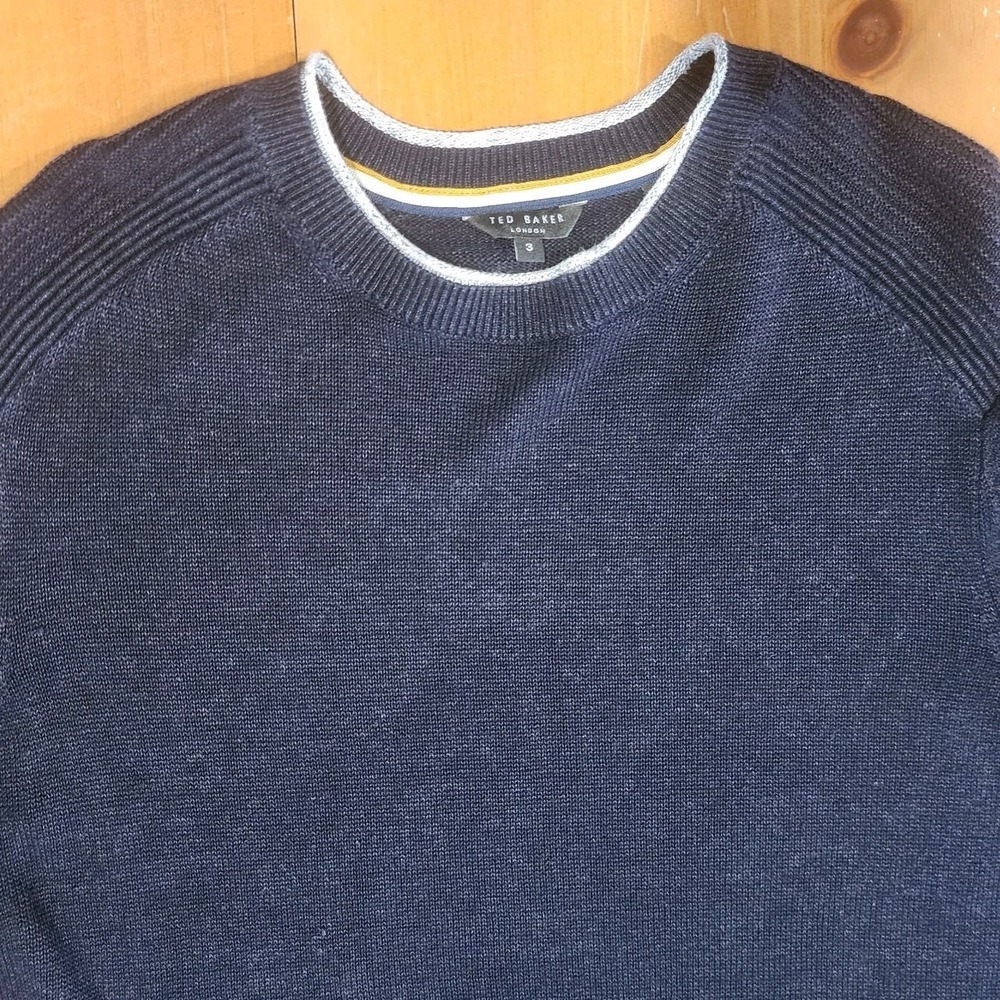 Ted Baker‎ Inzone Crewneck Linen Blend Sweater Men's 3 US M Navy Blue Pullover